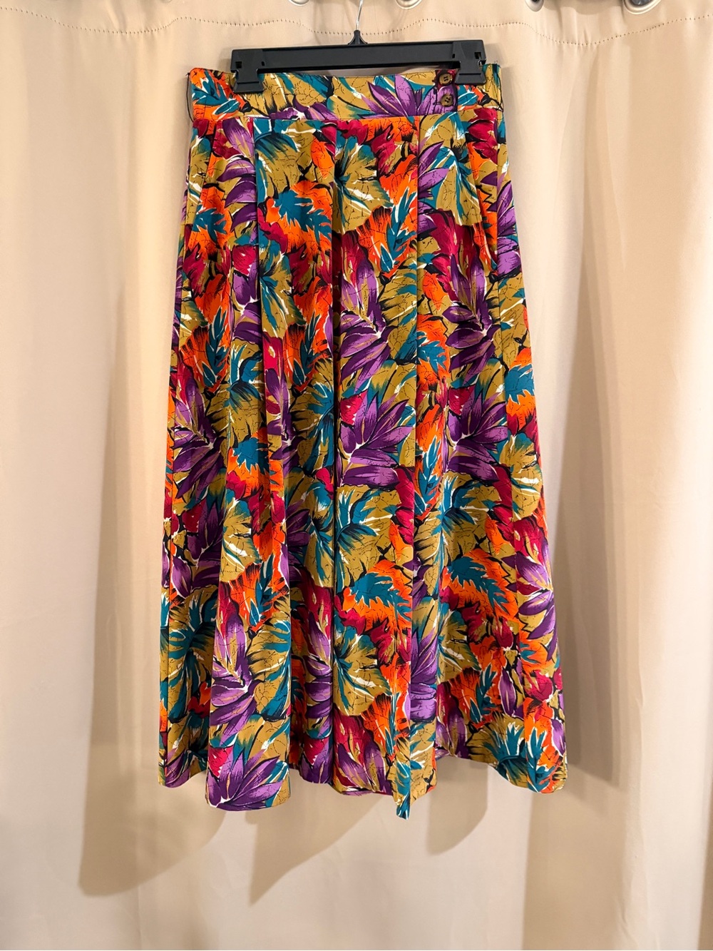 Leslie Fay Vintage Multicolor Floral Midi Skirt with Purple, Teal, Orange & Gold